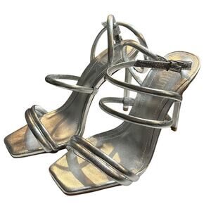 Schutz Nylla  Silver Metallic Nappa Ankle Strap High Heel Sandals - Size 6 NIB